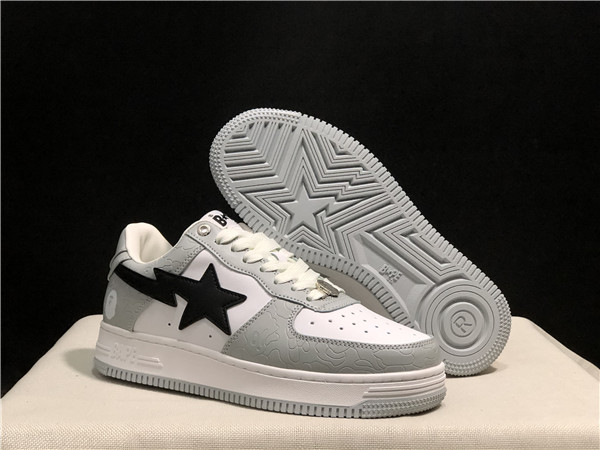 Men's Bape Sta Low Top Leather Grey/White Shoes 0022